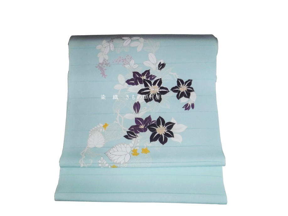 手描き京友禅 夏九寸名古屋帯 「鉄仙葵萩の丸」田村屋 