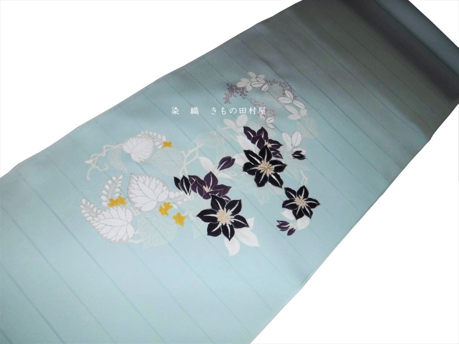 手描き京友禅 夏九寸名古屋帯 「鉄仙葵萩の丸」田村屋 